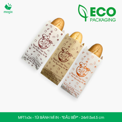 Combo 100 Túi bánh mì 24x9.5x4.5 cm - In sẵn họa tiết ĐẦU BẾP - Bao bánh mì Túi giấy thực phẩm an toàn