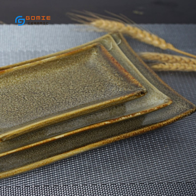Khay chữ nhật chuyên dùng cho nhà hàng - men gấm vàng hỏa biến đẳng cấp ,sang trọng,sản phẩm by Gomie Ceramic.