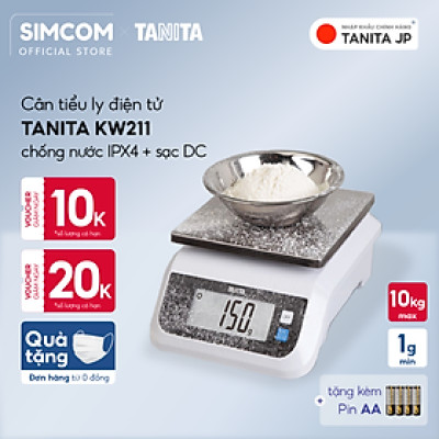 Cân tiểu ly điện tử nhà bếp chống nước IP67 TANITA KW211,Chính hãng nhật bản (10kg-0.5g)có trừ bì,bền đẹp,chính xác,sử dụng làm bánh,cân tổ yến,cân hải sản và y học,tặng kèm pin