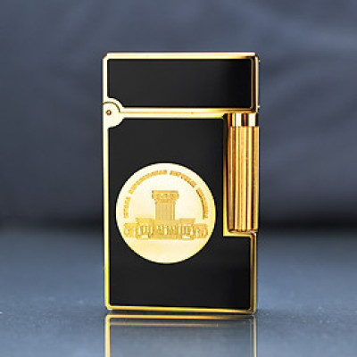 Vỏ Hột Quẹt Bật Lửa Gas Đá S.T Upon D86v Thiết Kế Họa Tiết Sơn Mài Đen In Quốc Huy Indonesia Độc Đáo - Dùng Gas Đá Cao Cấp