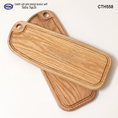 Thớt cỡ dài gỗ Sồi Mỹ (OAK) có rãnh bao quanh tiện dụng (CTH558) hàng Xuất Khẩu Châu Âu - khay bánh mì/trái cây/ bít tết/ pizza/ phụ kiện chụp ảnh, bày món ăn trong nhà hàng - Sang trọng trên bàn ăn - HAHANCO