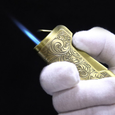 Vỏ Hột Quẹt Bật Lửa Khò 1 Tia Jifeng JF 090 Thiết Kế Nhỏ Gọn Họa Tiết Hoa Văn Cổ - Dùng Gas Đá Cao Cấp