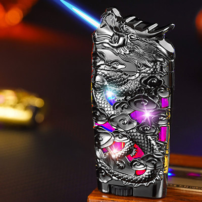 Vỏ Hột Quẹt Bật Lửa Gas D039 Lộ Thiên Ốp Họa Tiết Rồng Nổi Độc Đáo Có Đèn Led Cực Kỳ Nổi Bật-Nhiều Màu