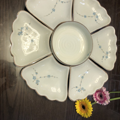 Bộ đĩa mặt trời hoa đào gốm sứ Bát Tràng