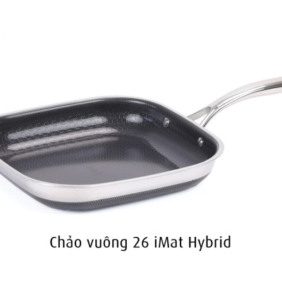 [Hàng chính hãng-iMat hybrid] Chảo vuông đa năng 26cm hai tay cầm iMat Hybrid chống dính Ceramic đen