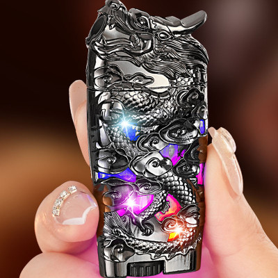 Vỏ Hột Quẹt Bật Lửa Gas D039 Lộ Thiên Ốp Họa Tiết Rồng Nổi Độc Đáo Có Đèn Led Cực Kỳ Nổi Bật-Nhiều Màu