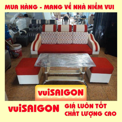 Ghế Sô Pha nệm mút bền đẹp hiện đại phù hợp mọi gia đình/ tặng kèm 1 bàn kính và 2 ghế đôn xinh xắn