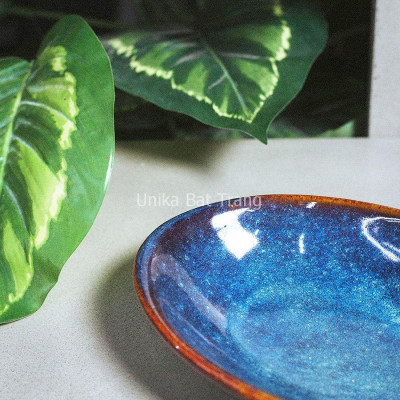 Đĩa Bầu Dục 40x26 Men Xanh Hoả Biến - Đĩa Bầu Dục Lớn 40x20 - Gốm Sứ Cao Cấp Bát Tràng