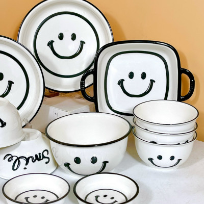 Bộ Bát Đĩa Thương Hiệu GoSu họa tiết Mặt cười đáng yêu, chất men sáng bóng