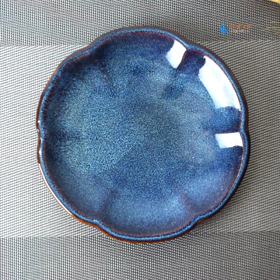 Đĩa hoa anh đào men xanh hỏa biến Gomie Ceramic Bát Tràng, men hỏa biến cao cấp,an toàn sức khỏe