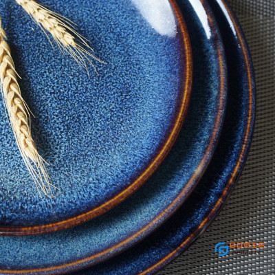 Đĩa tròn men xanh hỏa biến cao cấp GOMIE BAT TRANG chuyên dùng cho nhà hàng khách sạn 5 sao.