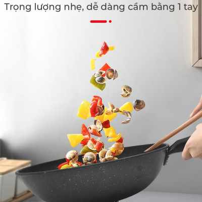 Chảo Chống Dính Mẫu Mới Chảo thép phủ vân đá y tế chống dính, chống mài mòn, tay cầm chống cháy cao cấp vân gỗ có thể tháo rời-Hàng nhập khẩu