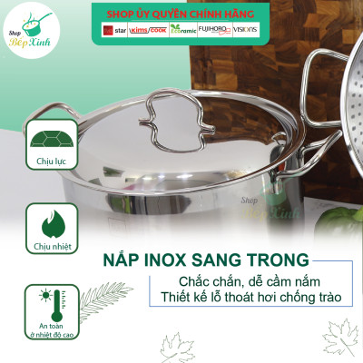 Bộ nồi xửng hấp inox 430 Fivestar Standard  3 đáy bếp từ nắp inox ( 24cm / 26cm ), tặng 1 vá canh