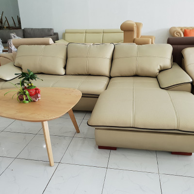 Sofa da góc L Tundo 2m5 x 1m6 màu kem viền