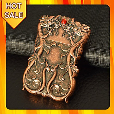 Vỏ Hột Quẹt Bật Lửa Xăng Zorro Z610-301 Thiết Kế Họa Tiết Rồng Đính Ngọc Đỏ - Dùng Xăng Bấc Đá Cao Cấp