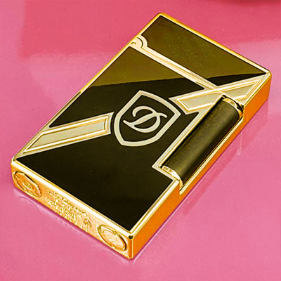 Vỏ Hột Quẹt Bật Lửa  Gas Đá Upon Sơn Đen Viền Vàng Chéo D141V Cao Cấp Chữ D