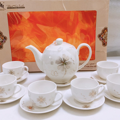 Bộ bình pha trà sứ trang mẹn cao cấp - ANTH595