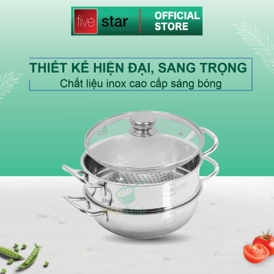 Nồi lẩu xửng hấp FIVESTAR 3 đáy từ nắp kính ( 24cm , 26cm , 28cm )