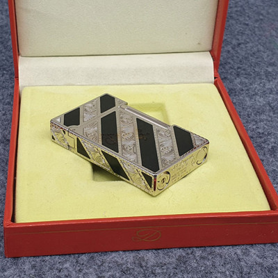 Vỏ Hột Quẹt Bật Lửa D upont D42T Họa Tiết Hoa Lá Sơn Mài Nền Đen Trắng Đối Nhau - Dùng Gas Đá Cao Cấp