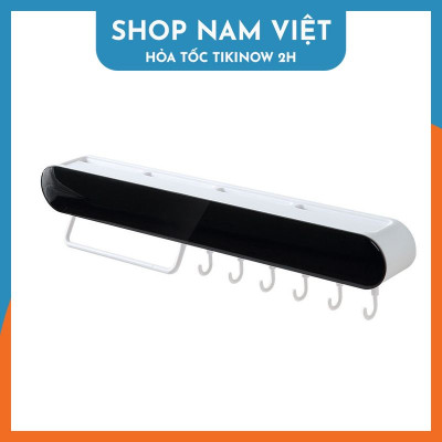 Giá Để Dao Dán Tường Kèm Móc Treo Khăn, Hộc Để Muỗng Đũa