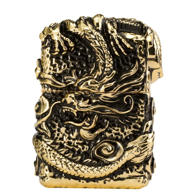 Vỏ Hột Quẹt Bật Lửa Zorro Z91286C Họa Tiết Rồng Cuộn Đẹp Độc Lạ Màu Vàng - Dùng Xăng Bấc Đá Cao Cấp