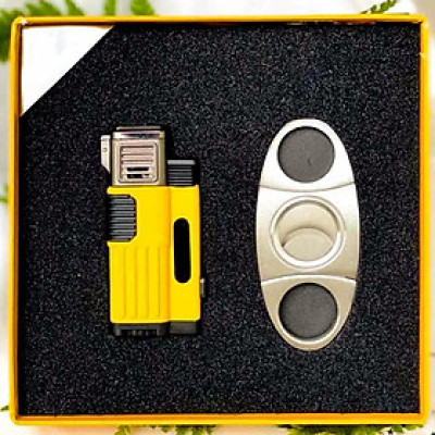Bộ Set Phụ Kiện 2 Món  HB-115 Gồm Vỏ Hột Quẹt Bật Lửa Khò 3 Tia Mạnh Mẽ + Cắt Thiết Kế Sang Trọng