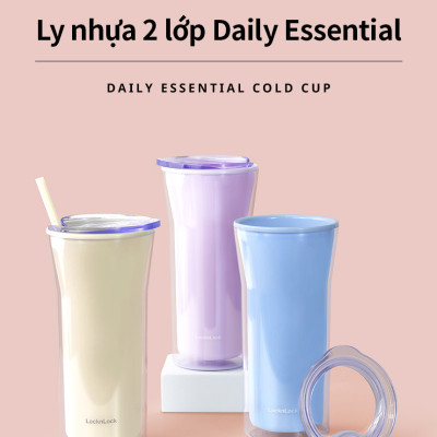Ly nhựa 2 lớp Lock&Lock Daily Essential Cold Cup 770ml HAP526, Hàng chính hãng, nắp công thái học, kèm ống hút - JoyMall