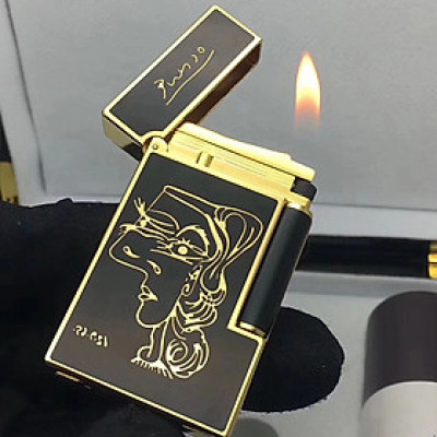 Vỏ Hột Quẹt Bật Lửa Upon D193 Họa Tiết Sơn Mài Đen Viền Vàng Họa Tiết Chân Dung Cô Gái Tuyệt Đẹp - Dùng Ga Đá Cao Cấp