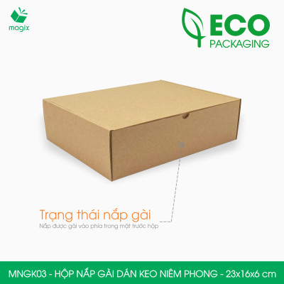 MNGK03 -  23x16x6cm - COMBO 20 HỘP CARTON NẮP GÀI HÔNG CÓ KEO NIÊM PHONG - THÙNG HỘP CARTON ĐÓNG HÀNG