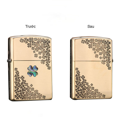Vỏ Hột Quẹt Bật Lửa Xăng Đá Zorro Z2-1029 Khảm Trai Họa Tiết Cỏ 4 Lá May Mắn  (Không Có Xăng)