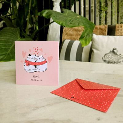 Thiệp tình yêu, Valentine, cặp đôi, SDstationery Nhà Là Nơi, hình đôi mèo dễ thương, vuông 12x12 cm