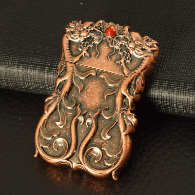 Vỏ Hột Quẹt Bật Lửa Xăng Zorro Z610-301 Thiết Kế Họa Tiết Rồng Đính Ngọc Đỏ - Dùng Xăng Bấc Đá Cao Cấp