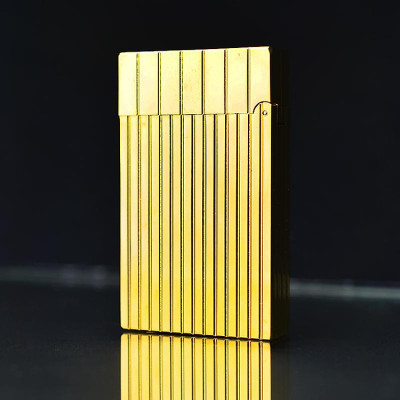 Vỏ Hột Quẹt Bật Lửa Ga Đá ST Upon Hồng Kông vân kẻ dọc sole vàng D-107V