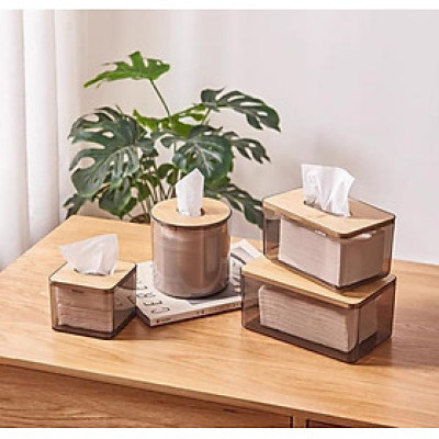 HỘP ĐỰNG GIẤY ĂN NHỰA MIKA TRONG SUỐT NẮP GỖ TRE PHONG CÁCH BẮC ÂU