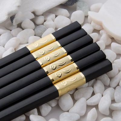 Hộp 10 đôi đũa KG22S kháng khuẩn họa tiết vàng, hợp kim cao cấp Hàn Quốc - Hàng chính hãng
