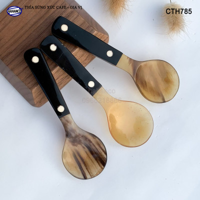 Thìa/Muỗng bằng sừng khảm 2 chấm cao cấp xuất Nhật - Xúc gia vị, cafe, deccor - An toàn cho sức khỏe - CTH785