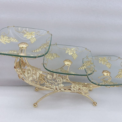 KHAY ĐỰNG HOA QUẢ BÁNH KẸO THỦY TINH KHUNG KIM LOẠI 3 TẦNG BẬC THANG - VD27