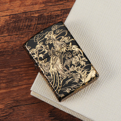 Vỏ Hột Quẹt Bật Lửa Xăng Đá Zorro Z2-1077 Khắc Họa Tiết Chim Phượng Hoàng Hoa Mẫu Đơn Phú Quý