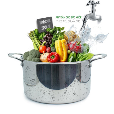 Nồi Inox 304 thân đáy đúc liền 3 lớp Kalpen Kazler 24cm dung tích 6.5L, đáy từ, vung kính chuẩn Đức - Hàng chính hãng