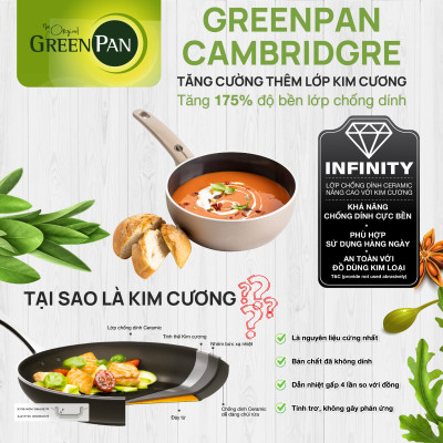 Chảo chống dính ceramic cao cấp GreenPan Cam.Bronze 20cm sâu có nắp - 681496