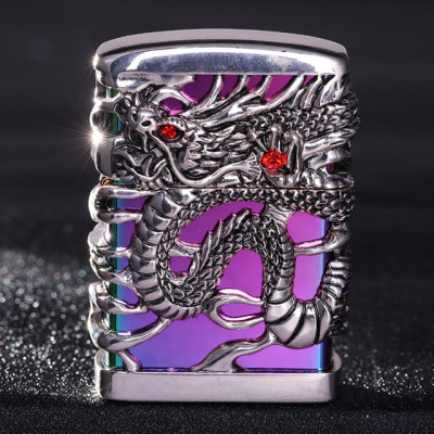 Vỏ Hột Quẹt Bật Lửa Hộp Quẹt Xăng Đá Chief CF-0985Y Họa Tiết Rồng Mắt Đỏ - Dùng Xăng Bấc Đá Cao Cấp