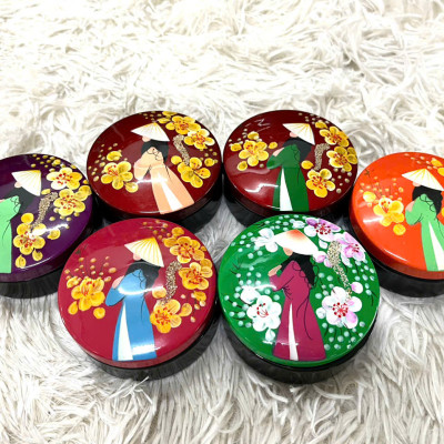Hộp phấn tròn sơn mài cao cấp Thanh Bình Lê size 10x5 cm đựng đồ vật nhỏ, bánh kẹo mứt, trang trí