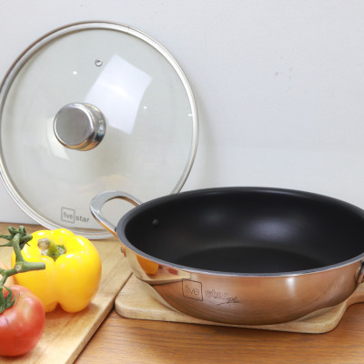 Chảo chống dính cao cấp Fivestar 2 quai có nắp kính 18cm / 22cm /26cm , tặng 5 muỗng
