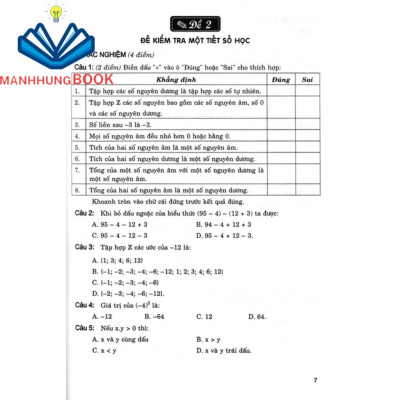 SÁCH - giới thiệu các dạng đề kiểm tra toán lớp 6 (biên soạn theo chương trình gdpt mới)