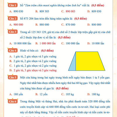 Sách Đề Kiểm Tra Toán Lớp 4 - Học Kì 1 - Cánh Diều (1 cuốn) - Bản Quyền