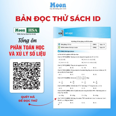 Sách ôn thi đánh giá năng lực Hà Nội HSA 2025 - Tổng ôn phần toán học và xử lý số liệu Moonbook