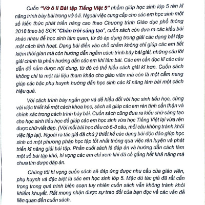 Sách - Vở Ô Li Bài Tập Tiếng Việt Lớp 5 - Tập 1 (Chân Trời)
