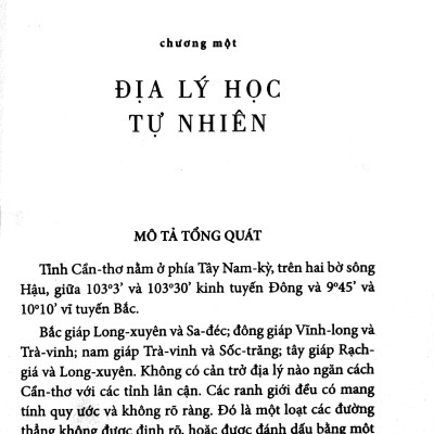 Chuyên Khảo Về Tỉnh Cần Thơ - Địa Lý Học: Tự Nhiên, Kinh Tế Và Lịch Sử Nam Kỳ (Tập X - 1904)
