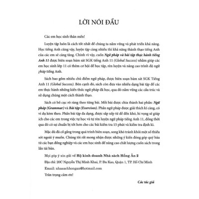 Sách - Ngữ Pháp Và Bài Tập Thực Hành Tiếng Anh Lớp 11 - Bám Sát SGK Tiếng Anh 11 Global Success - Hồng Ân