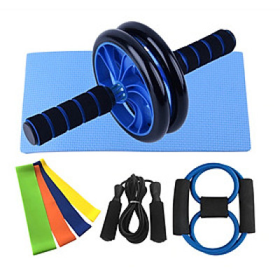 Bộ Dụng Cụ Tập Thể Lực 8 Chi Tiết (Con lăn 2 bánh, Bộ 4 dây đàn hồi,dây nhảy và dây đàn hồi cơ số 8)